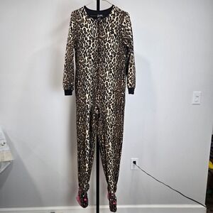 Nick & Nora Women's Leopard Print Footie Pajamas Sleepsuit Camp Novelty Size S